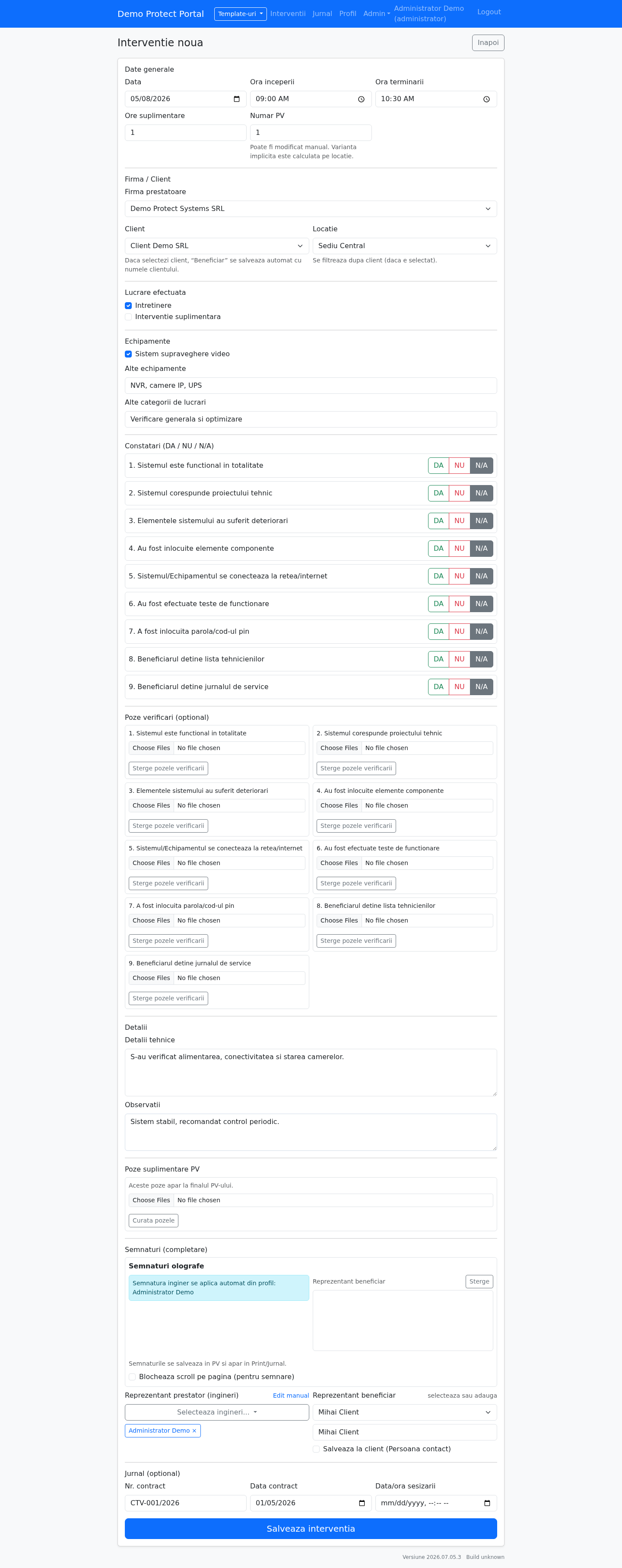 Formular de intervenție PV Digital cu verificări, poze și semnături olografe